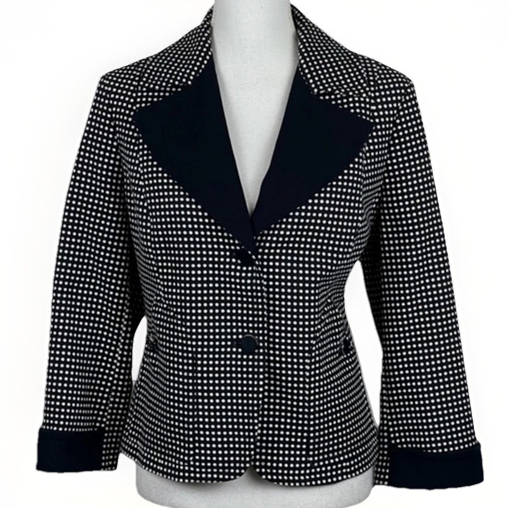 Talbots Blazer Black White Polka Dot‎ Career Business Casual Jacket Womens 14